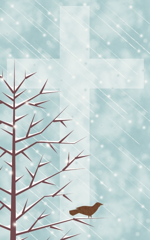 Cross and a Bird in a Snowy Tree Bulletin Cover