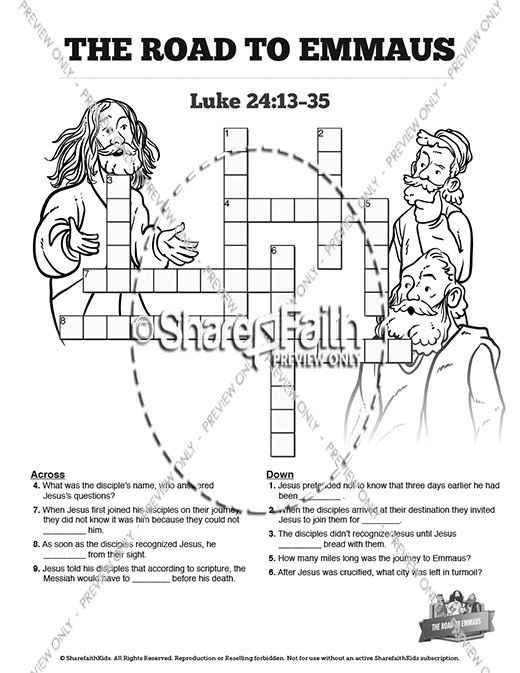 Luke 24 Road to Emmaus Sunday School Crossword Puzzles