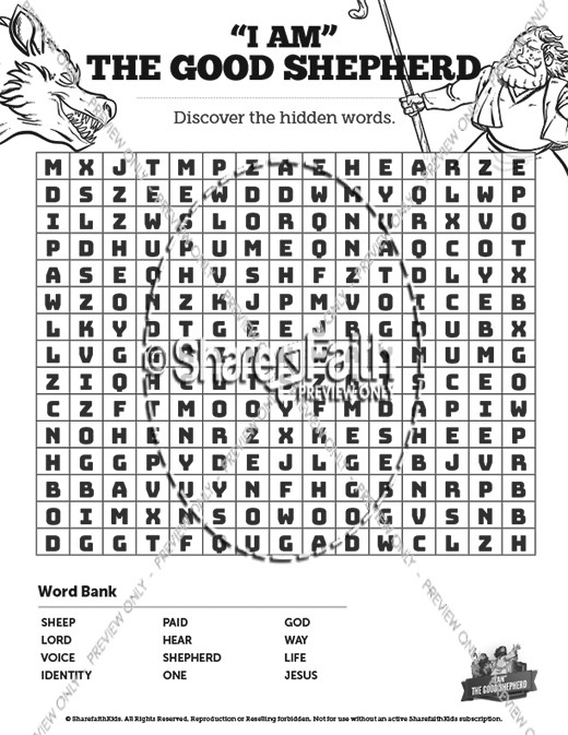 John 10 The Good Shepherd Bible Word Search Puzzles