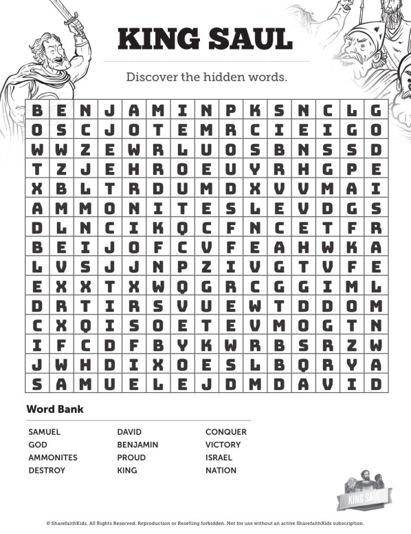 King Saul Bible Word Search Puzzles