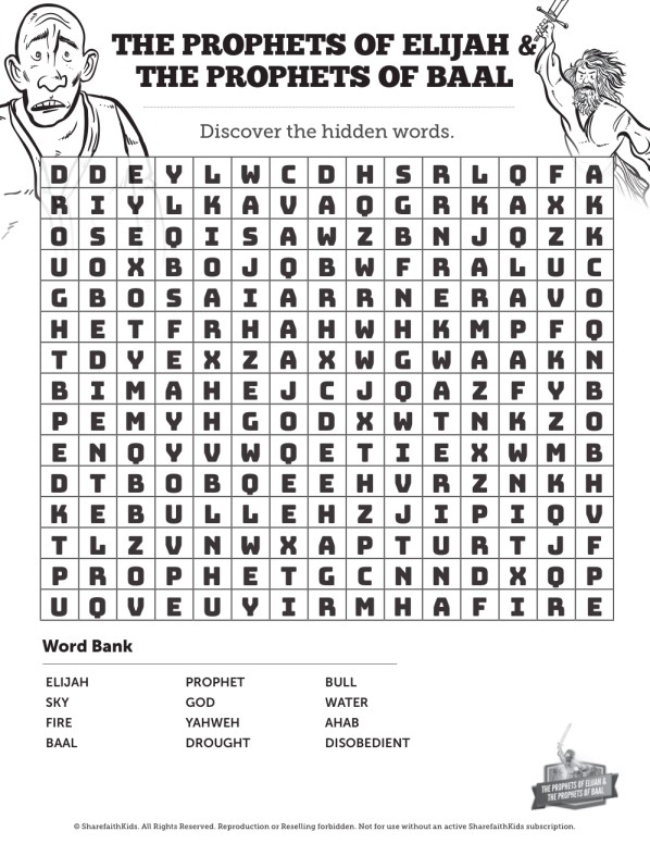 Elijah The Prophet 1 Kings 18 Bible Word Search Puzzles