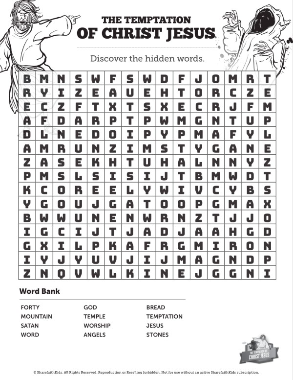 ShareFaith Media Matthew 4 Jesus Tempted Bible Word Search Puzzles