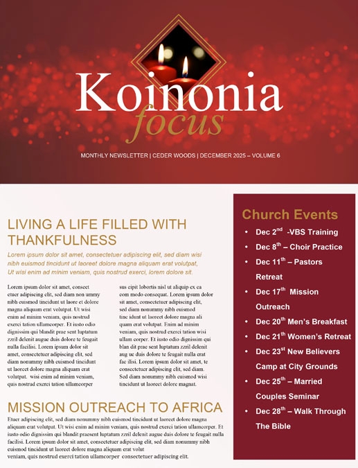 Christmas Church Services Newsletter Template