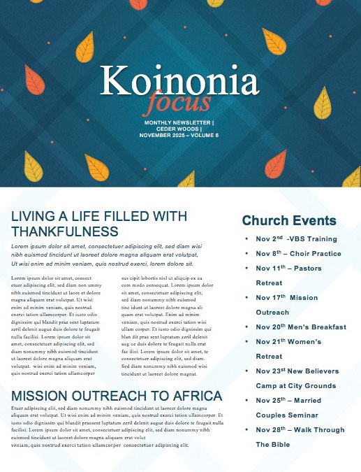 Celebrating Our Blessings Thanksgiving Church Newsletter