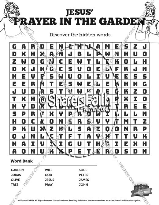 ShareFaith Media » Matthew 26 Prayer in the Garden Bible Word Search ...
