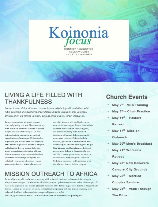It's Only Money Church Newsletter