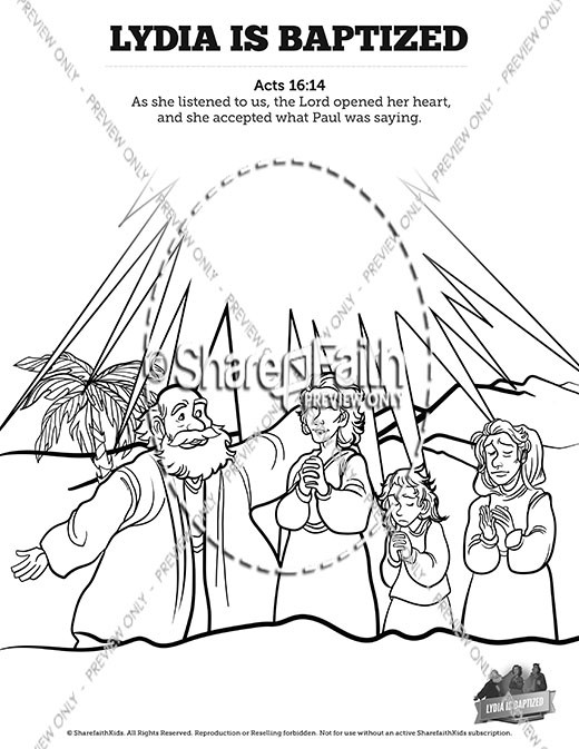 Acts 16 Lydia is Baptized Sunday School Coloring Pages