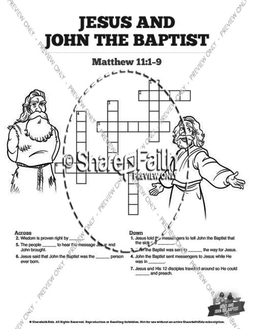 Matthew 11 Jesus and John the Baptist Sunday School Crossword Puzzles