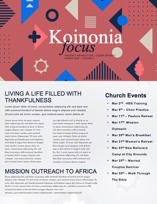 Lent Season Church Monthly Newsletter