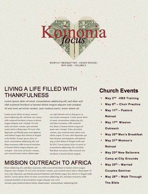 Love And Money Church Newsletter