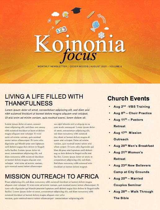 Back To School Orange Church Newsletter