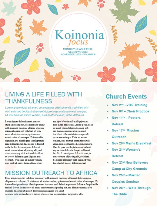 Thanksgiving Blessings Church Newsletter