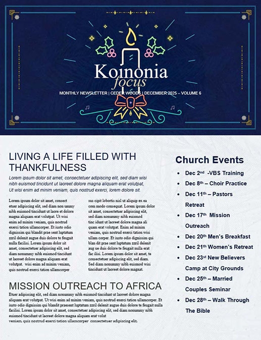 Christmas Eve Candlelight Service Church Newsletter