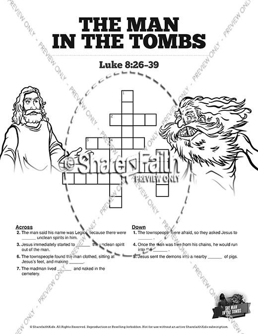 Luke 8 The Man in the Tombs Sunday School Crossword Puzzles