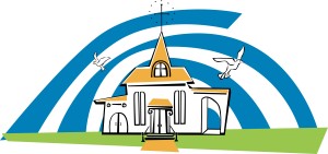 Church with Doves and Rainbow