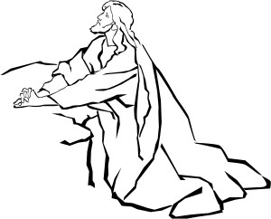 Jesus in the Garden of Gethsemane in Black and White