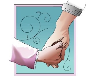 Woman and Girl Holding Hands