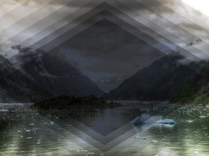 Darkened River and Mountains Landscape Church Background