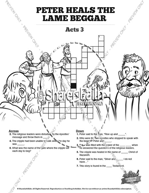 Acts 3 Peter Heals the Lame Man Sunday School Crossword Puzzles