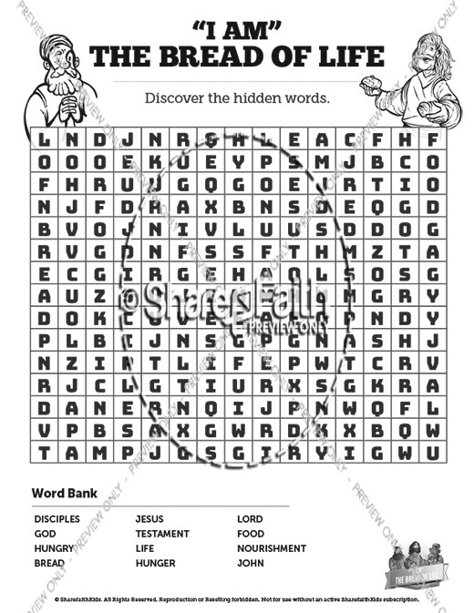 John 6 Bread of Life Bible Word Search Puzzles