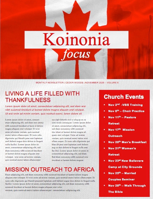 Remembrance Day Canada Flag Church Newsletter