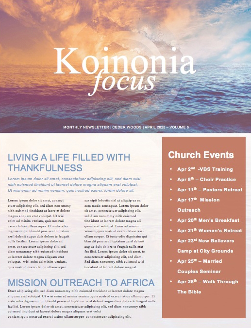 Ocean Of Grace Church Newsletter