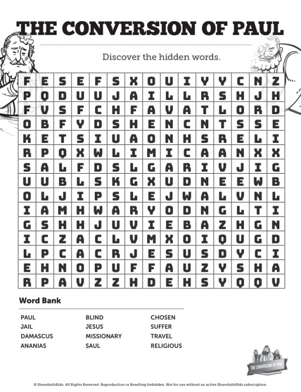 Acts 9 Paul's Conversion Bible Word Search Puzzles