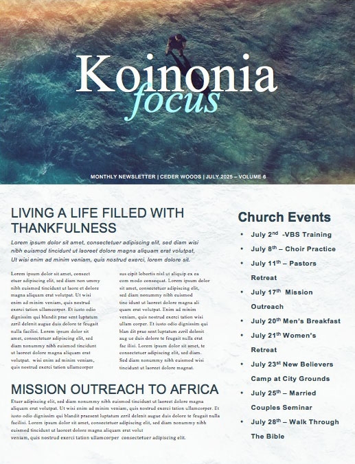 Walk On Water Church Newsletter Template