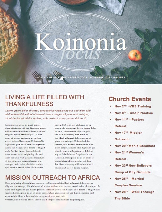 Thanksgiving Dinner Church Newsletter