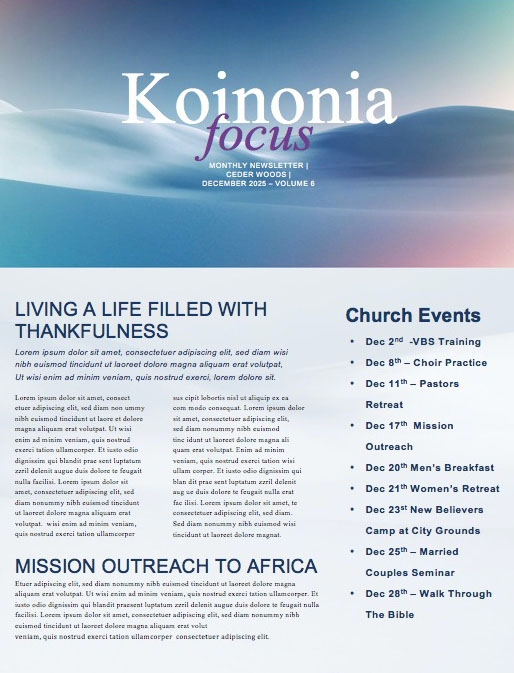Peace On Earth Church Newsletter
