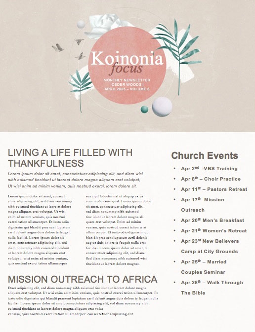 Palm Sunday Pink Church Newsletter
