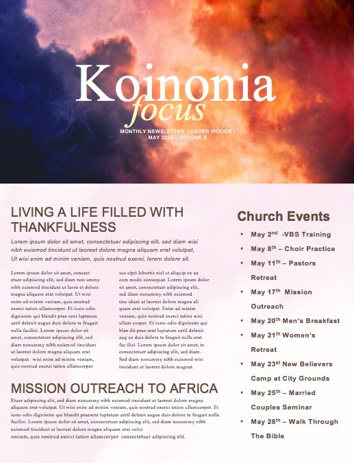 Pentecost Red Clouds Church Newsletter