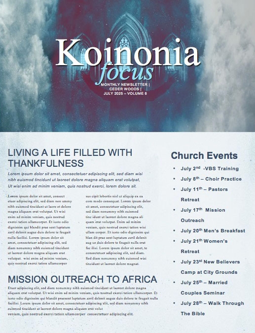 Worship Weekend Church Newsletter