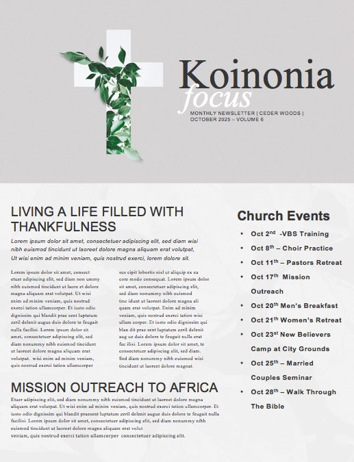 Communion Sunday Cross Church Newsletter