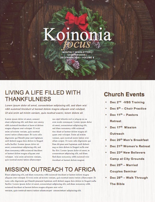 Home For Christmas Church Newsletter