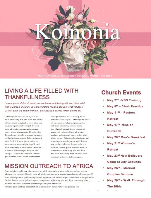 Mother's Day Pink Church Newsletter