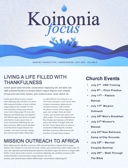Baptism Sunday Blue Church Newsletter