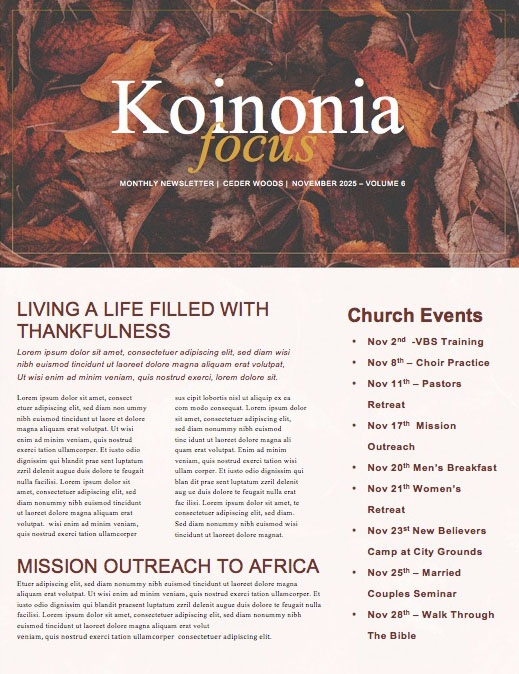 Thanksgiving Grateful Church Newsletter