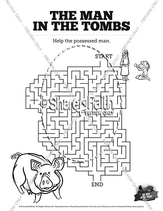 Luke 8 The Man in the Tombs Bible Mazes