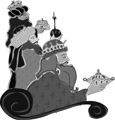 Grayscale Magi Bearing Gifts