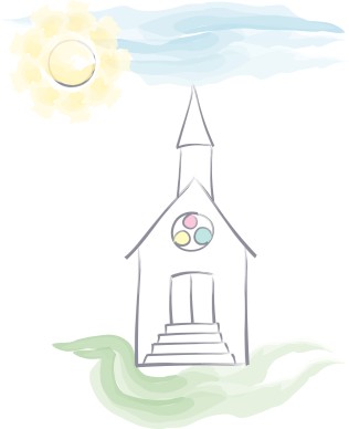 Watercolor Church and Sky