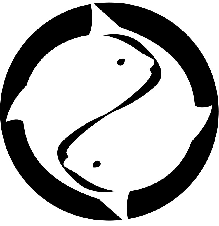White on Black Circling Fish Symbol