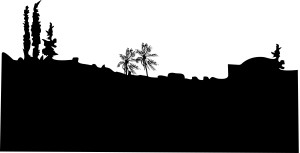 Silhouette of town at night