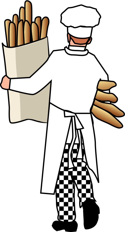 Baker with Bundles of Fresh Baguettes