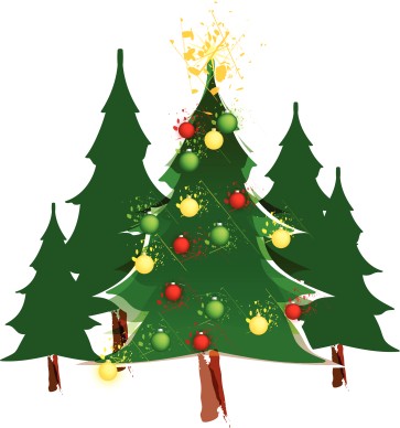 Decorated Christmas Tree in Forest
