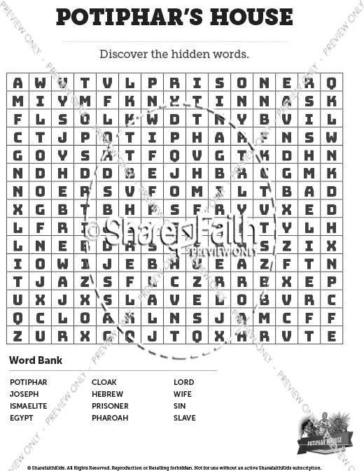 Genesis 39 Potiphar's House: Word Search
