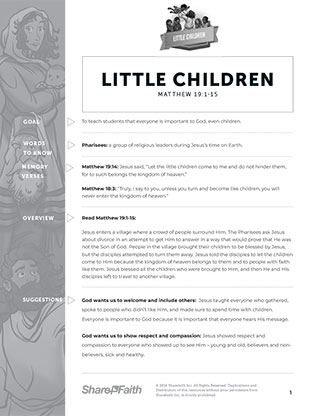 Matthew 19 - Little Children: Curriculum