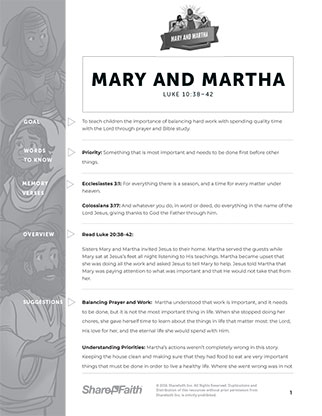 Mary and Martha: Curriculum