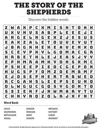 The Story of the Shepherds: Word Search