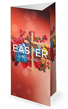 Easter At Your Church - Floral Wooden Cross: Trifold Bulletin Cover